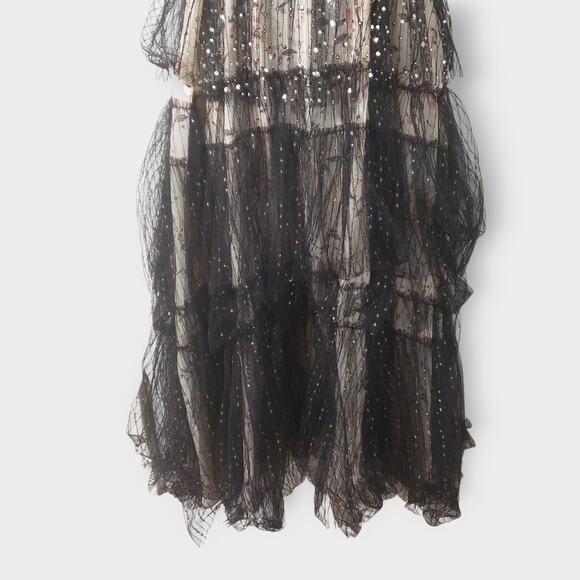 Dark Romance Victorian Sheer Lace Floral Studded Tiered Midi Dress Whimsigoth Sm - Picture 3 of 16